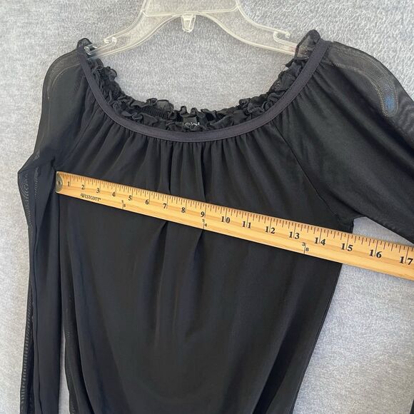 Bebe Y2K Witchy Sheer Black Ruffled Top XS Mesh Whimsigoth Dark Romantic Grunge - Picture 11 of 13